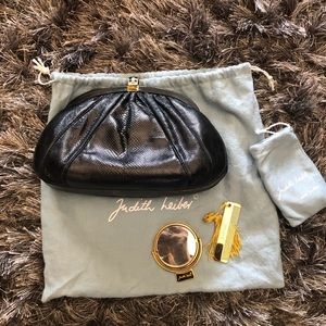 Judith Leiber Snake Skin Leather Clutch Purse